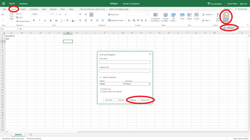 find and replace in excel for mac